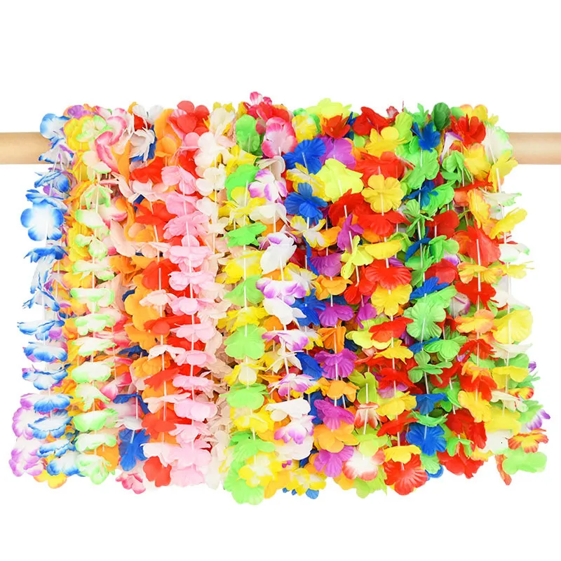 Other Event Party Supplies 36pcs Hawaiian Artificial Flower Leis Garland Necklace Hawaii Luau Summer Tropical Party Decoration Wedding Christmas Wreath 230329