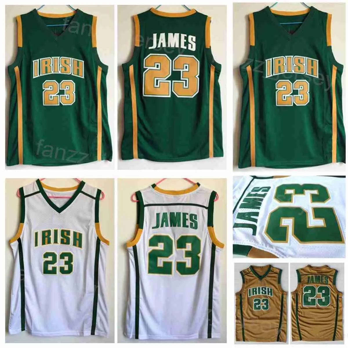 Irish St. Vincent Mary Jerseys High School Basketball LeBron James 23 Shirt College For Sport Fans University Equipo cosido transpirable Verde Marrón Blanco Hombres NCAA