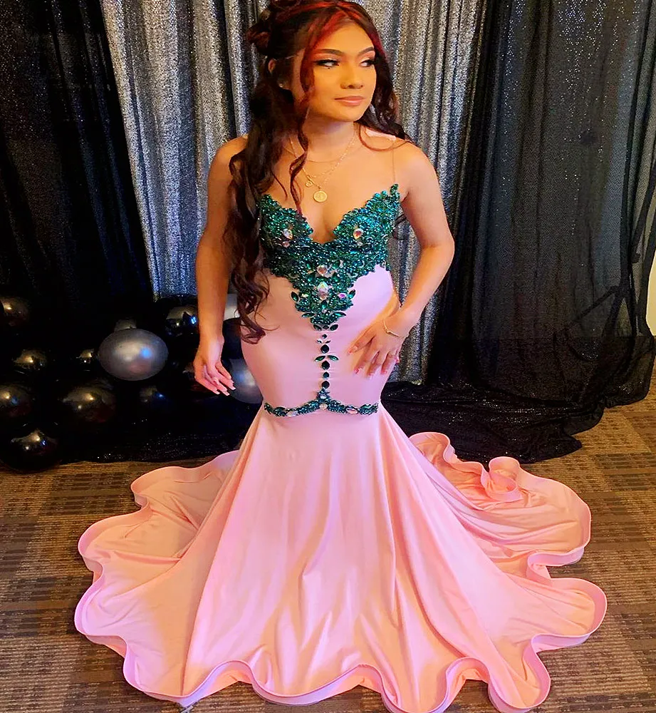 2023 Arabic Aso Ebi Pink Mermaid Prom Dress Beaded Crystals Sexy Evening Formal Party Second Reception Birthday Engagement Gowns Dresses Robe De Soiree ZJ0336