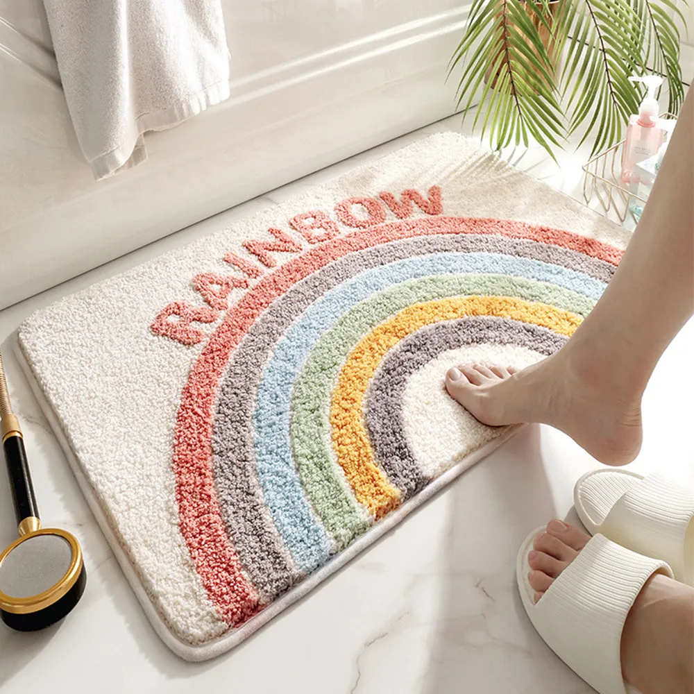 Alfombra Four Seasons Suave Antideslizante Alfombra de baño Estampado de arco iris Puerta Absorbente Alfombra de baño Decoración del hogar Alfombra de piso Alfombra de ducha 230329