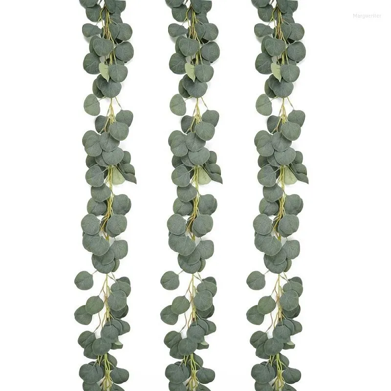 Fleurs décoratives 3 Pack Faux Eucalyptus Feuilles Guirlande Vignes 6.5ft Verts Pour Mariage Festif Décor Yard Arrangements