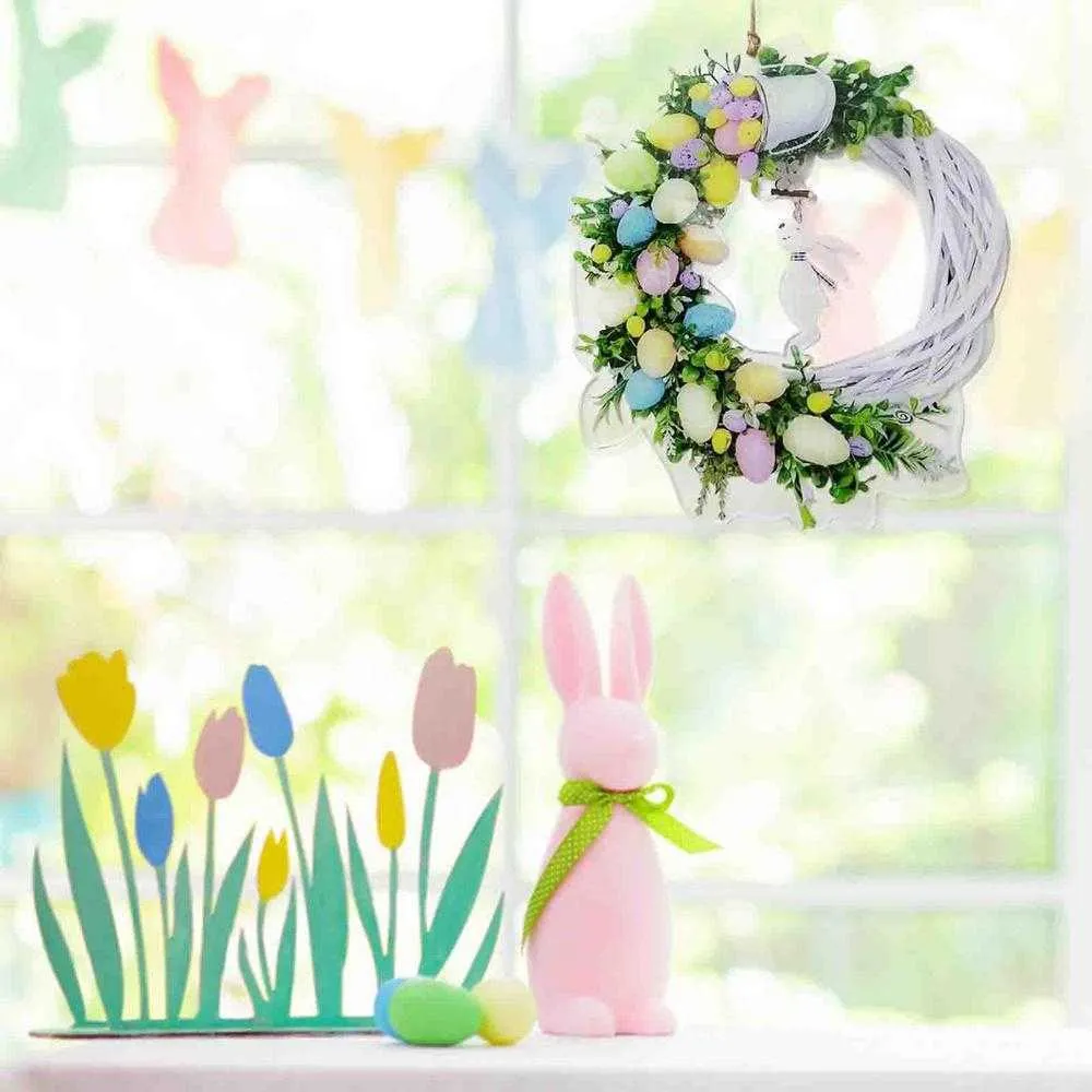 Easter Wreath with Bunny & Pastel Eggs - Spring Garland Ornament for ...
