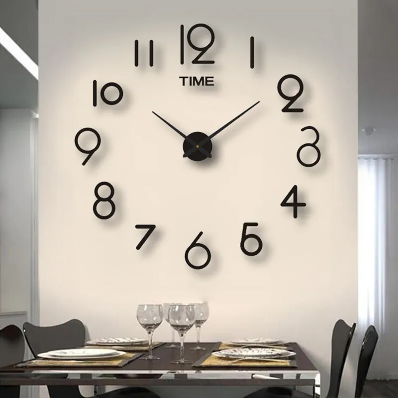 Väggklockor 2d3d stor väggklocka reloj de pared diy kvartsklocka akryl spegel klistermärken horloge mural hem dekor klockor modern design 230329