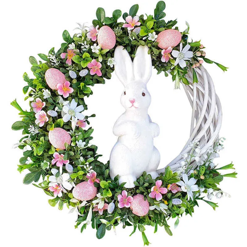 Dekorative Blumen Kränze 25 cm Ostern Kaninchen Hängende Kranz Künstliche Tür Wand Anhänger Realistische Hasensimulation Acryl Home Decor p230310