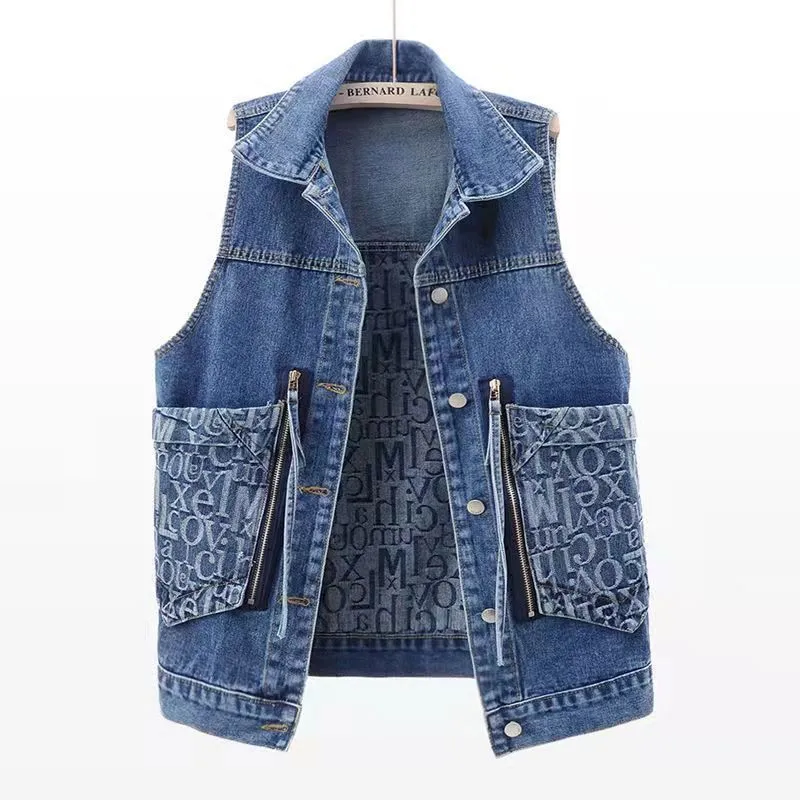 Kvinnors västar Fashion denim Midja Women's Spring/Summer Trend Zipper Stor Pocket Design Tank Topp Jacket Loose Jeans Tank Top Casual Coat Y2K 230329