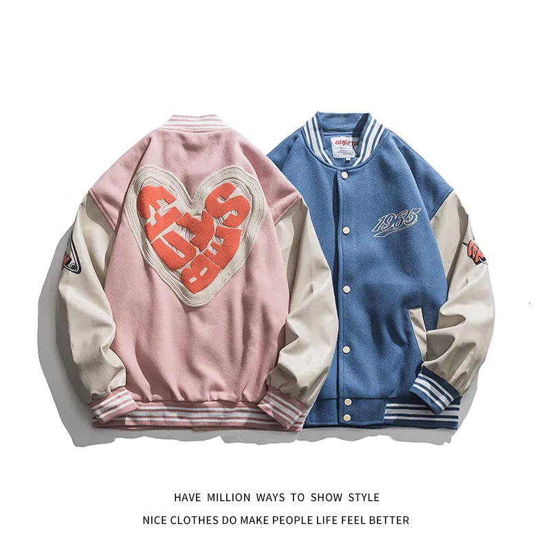 Kvinnorjackor ly anlände Autumn Spring Par Heart Foam Print Women's Super Large Baseball Jacket Unisex Men's Bomber Jacket School Team Retro 230329