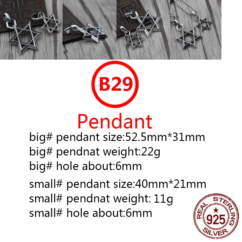 B29 S925 Sterling Silver Pendant Personalized Fashion Simple Couple Creative Retro Six Star Letter Net Red Punk Hip Hop Dance Style Jewelry Lover Gift