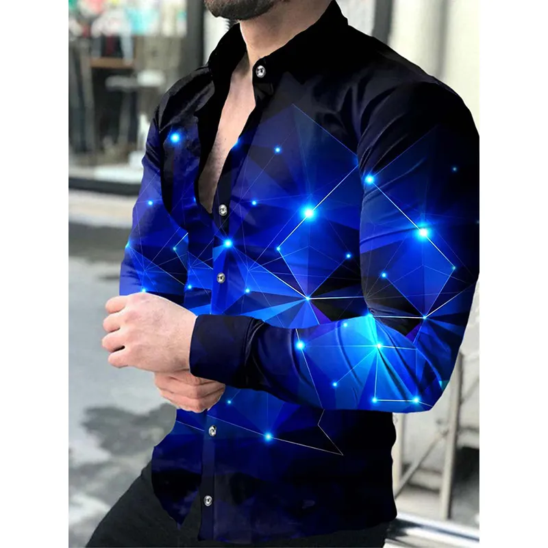 Męskie koszule Wysokiej jakości moda Mężczyzn Koszulka zapinana na guziki Koszula swobodny projektant gwiaździsty niebo nadruk długi rękaw