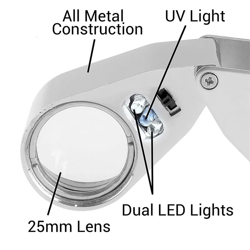 40X Magnifying Loupe Jewelry Eye Glass Magnifier LED Light