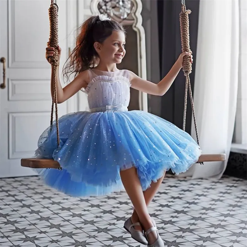 Abiti da ragazza Abito da principessa per bambini Matrimonio Elegante Tutu Abito da ballo Bambini Compleanno Comunione Senza maniche Abiti gonfi 230329