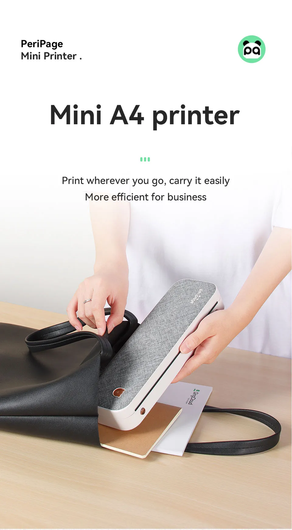 PeriPage 1pc Mini wireless portable printer protects a roll of