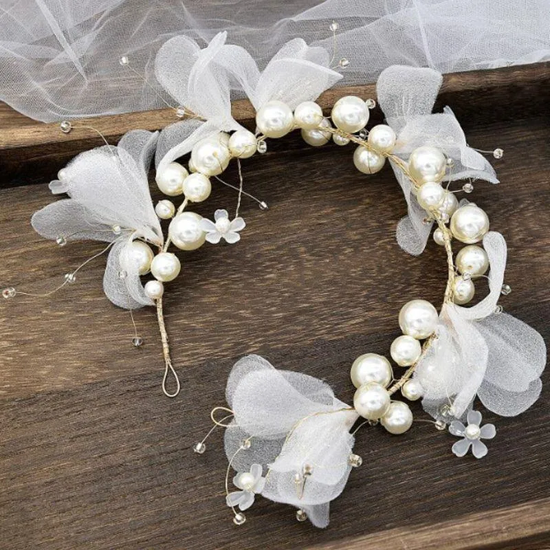 Headpieces Luxury Brides Headband Wedding Hair Accessories For Women Bridesmaids Handmade Flower Pearls Fairy Headwear Gifts