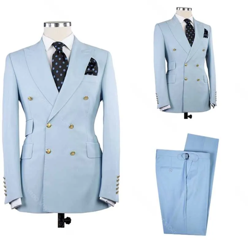 Herenpakken Blazers 2023 Spring Sky Blue Men Slim Fit 2-delige/dubbele rijzers Blazer Mens kleding/bruiloft Bruidegom Kostuum Homme/Male Set SU