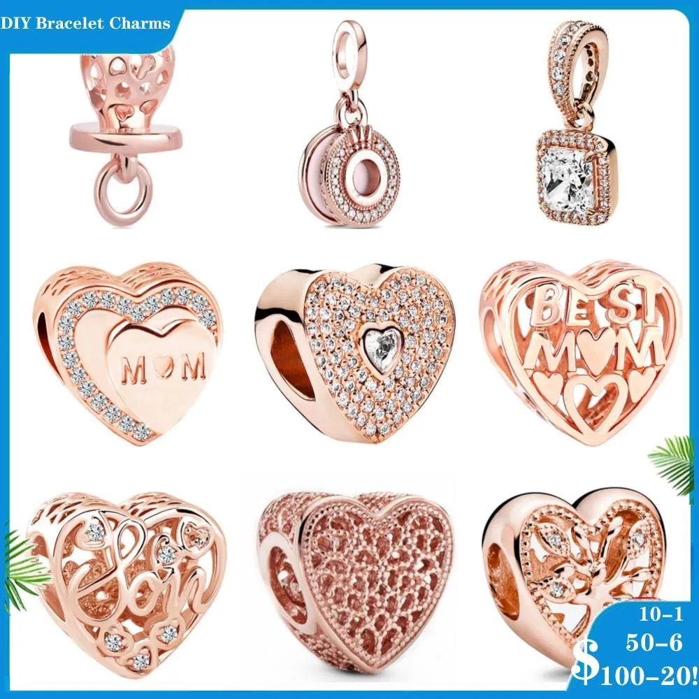 925 SIVER kralen Charms voor Pandora Charm Armbanden Designer voor vrouwen sprankelende hartboomkraal Charms Rose Gold