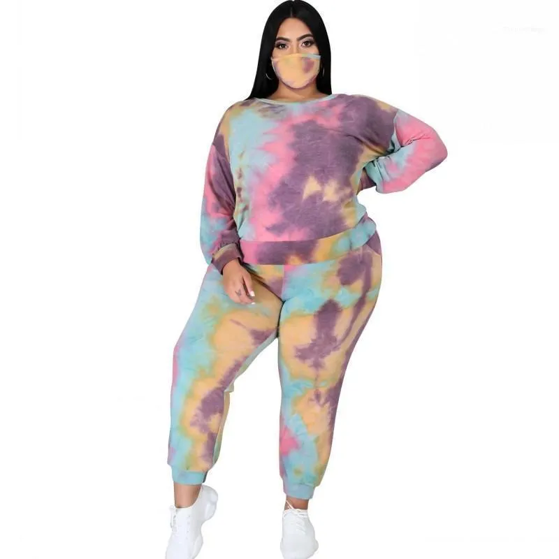 Tute da donna Fashion Tie Dye Print Set da due pezzi Felpa da donna T-shirt a maniche lunghe Top e pantaloni Tuta Autunno Oversize Lounge Wear