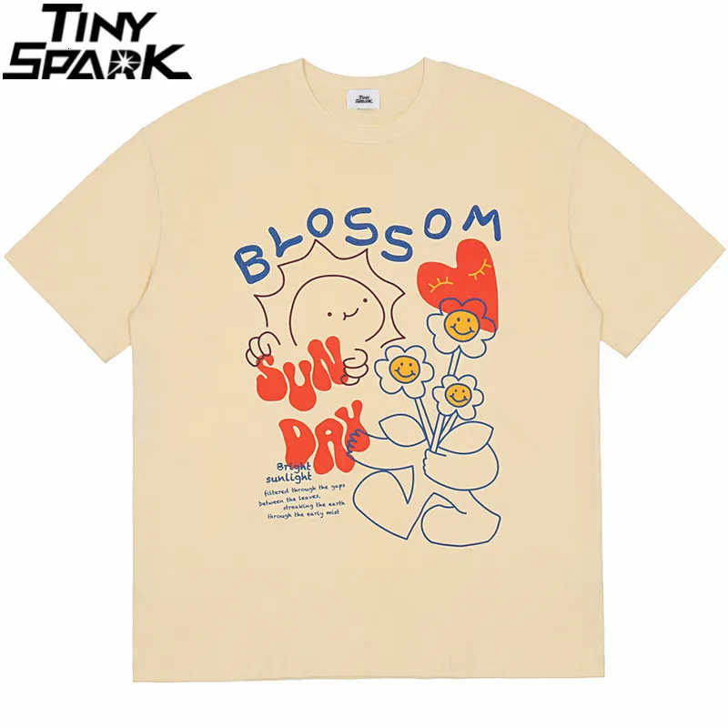 T-shirts pour hommes Hip Hop Streetwear Tshirt Harajuku Blossom Print T-shirt Hommes Été À Manches Courtes T-shirt Floral Vert Blanc Tops Tees 230329