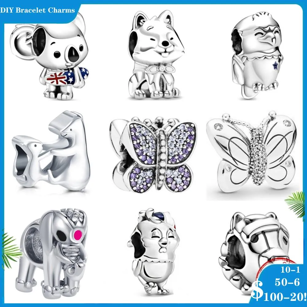 925 perles d'argent breloques pour bracelets à breloques pandora designer pour femme perle animal Koala papillon éléphant chat