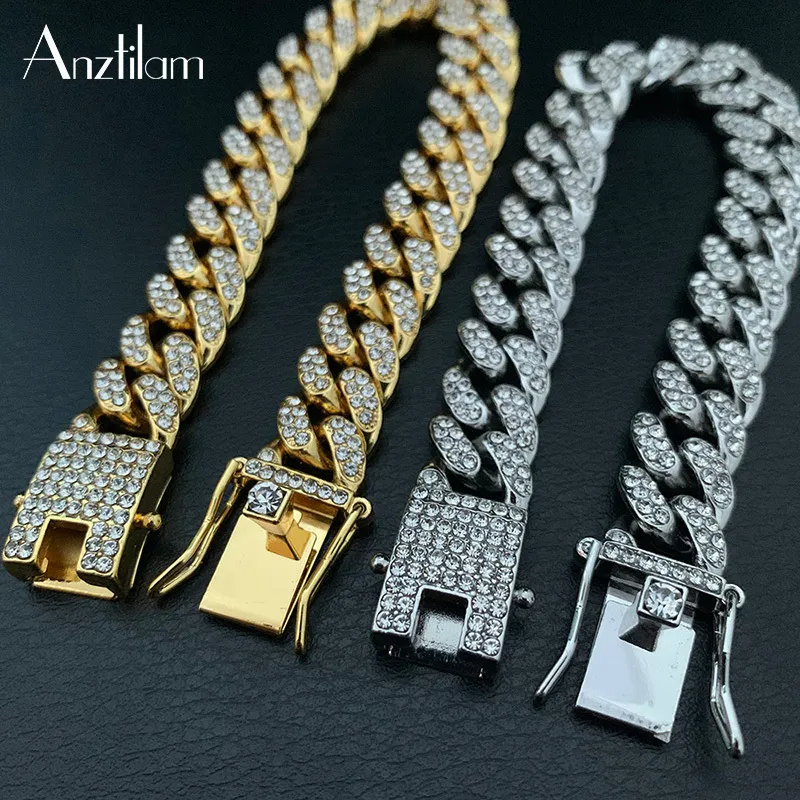 Charm Bracelets HighQuality 51g Hip Hop Full AAA Stone Bling Iced Out Pave Herrenarmband Miami Cuban Link Chain Armbänder für Herrenschmuck 230328