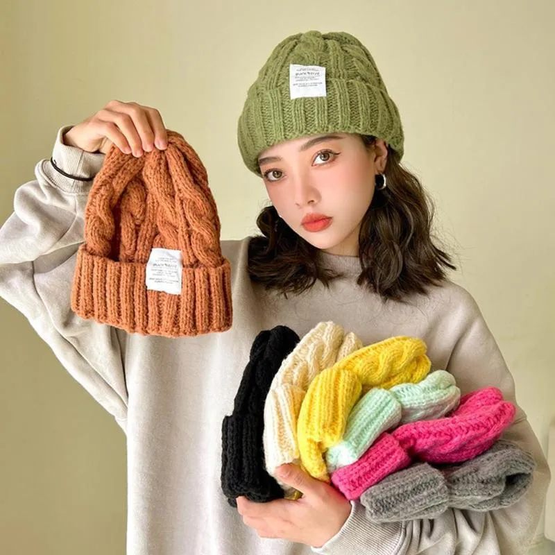 Beanies Beanie/Skull Caps Vinter Solid Color Wool Knit Beanie Women Fashion Casual Hat Kvinnlig mjuk tjockare varm häckning Cap Ski Slouchy