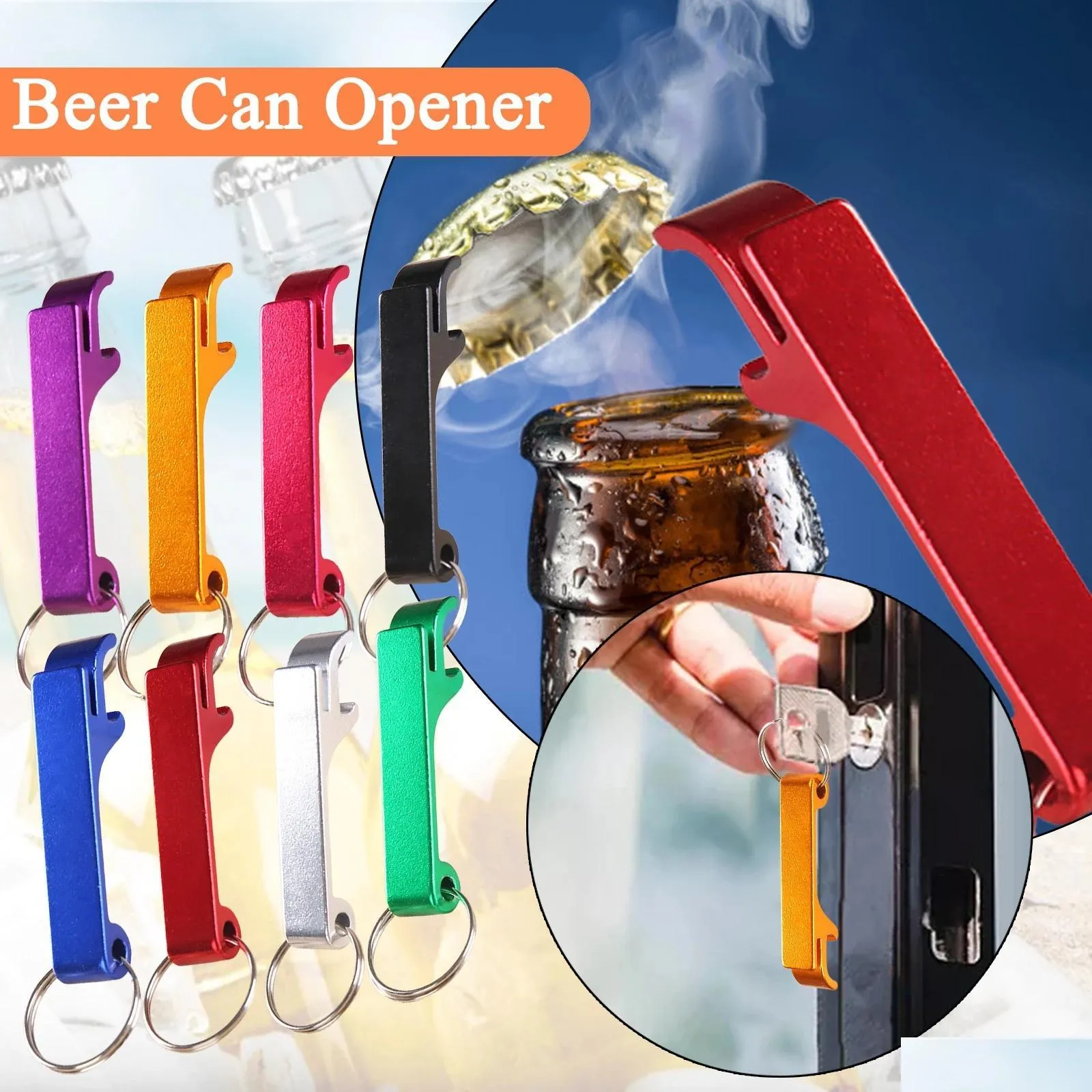 Öppnar Portable Beer Bottle Opener Keychain Pocket Aluminium Can Bar Tool Gadgets Summer Beverage Apportions Drop Delivery Home Gar Dhlha