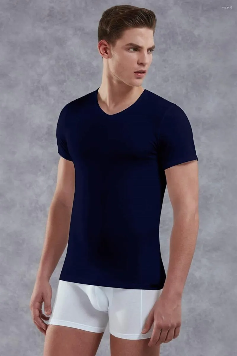 Heren t shirts doreanse mannen massief kleuren shirt kleding comfort Modal stof v nek korte mouwen t-shirt 2855