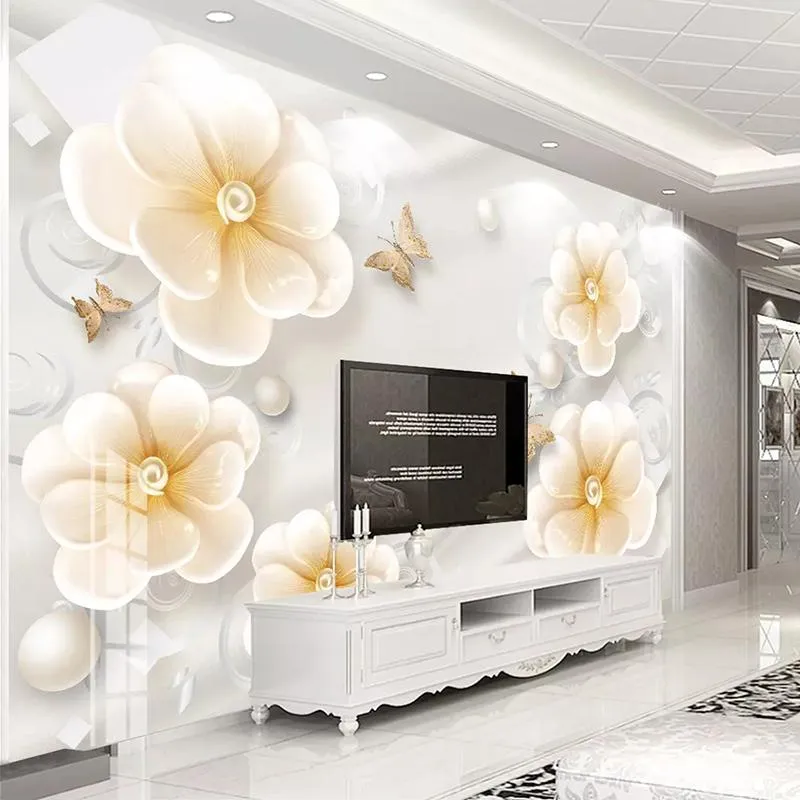 Custom 3D Embossed Rose Flower Mural Flower Wallpaper Hd For Living ...