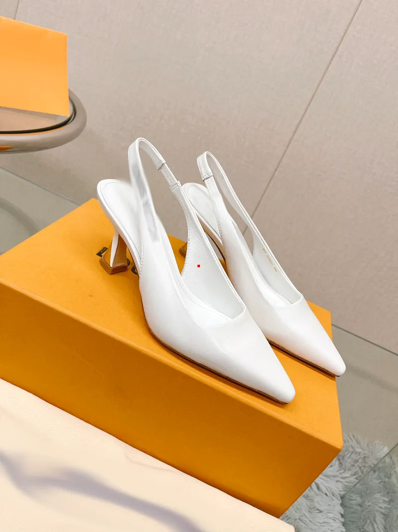 2023 fashion Women Shoes Pumps High Heels Sexy Pointed Toe Pearl Mules Slingback Runway Spell Color Wedding Party -043