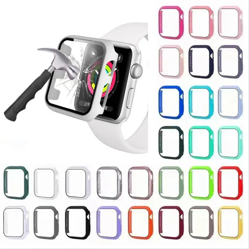 حالة مشاهدة الكمبيوتر مع الزجاج المقسى 360 حامي شاشة بملئة المصد الثابت لـ Apple iWatch 8 7 6 5 4 3 2 1 38mm 40mm 42mm 44mm 41mm 45mm 49mm