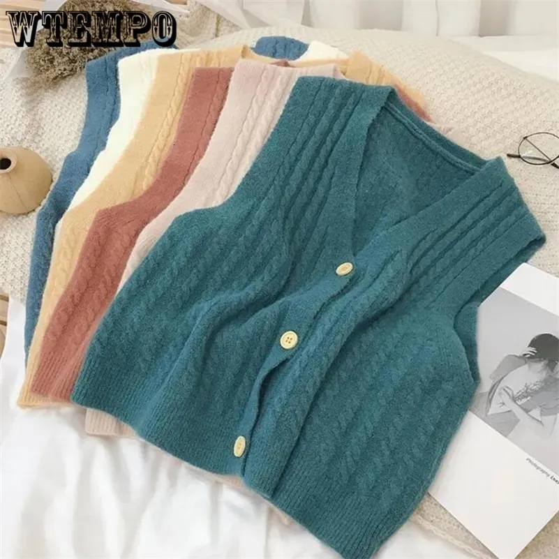 Chalecos de mujer Cardigan Suéter Otoño Invierno Mujer con cuello en V Sin mangas Vintage Tank Top Chaleco sólido Top de mujer Envío directo 230330