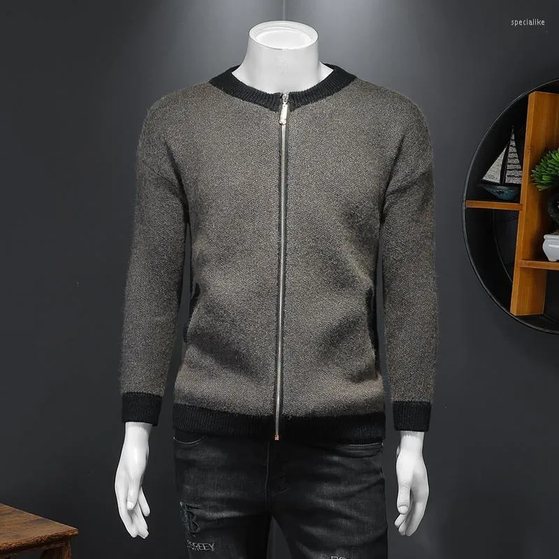 Herren Pullover YASUGUOJI 2023 Herbst Und Winter Koreanische Mode Baseballkragen Strickpullover Verdicken Reißverschluss Strickjacken Für Männer