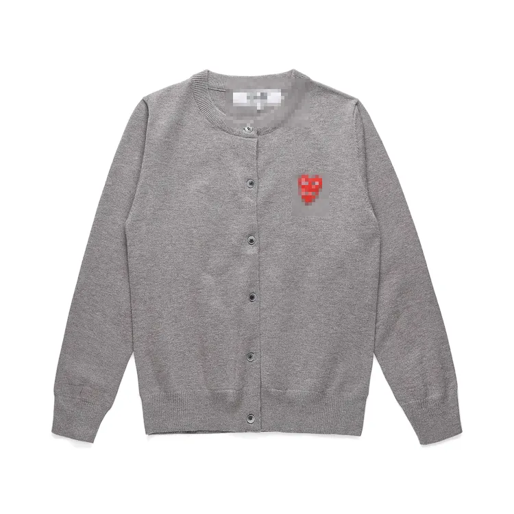 Designer Men's Sweaters CDG Com Des Garcons Play Button Grey Wool Women's Sweater Crew Neck Cardigan Double Red Hearts Size S M