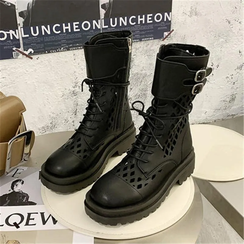 Boots British Style Female Motorcycle Summer Fashion Retro Hollow Hole Cool Women's Multicolor Platform Ankle