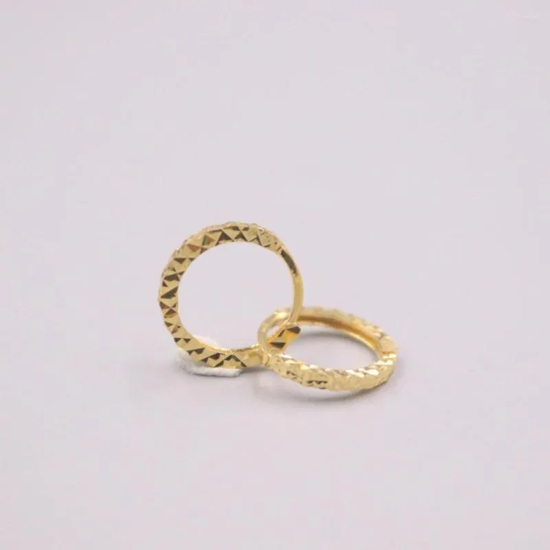 Hoop Earrings Real Pure 18K Yellow Gold Square Carved Circle About 0.8g For Men Woman Gift