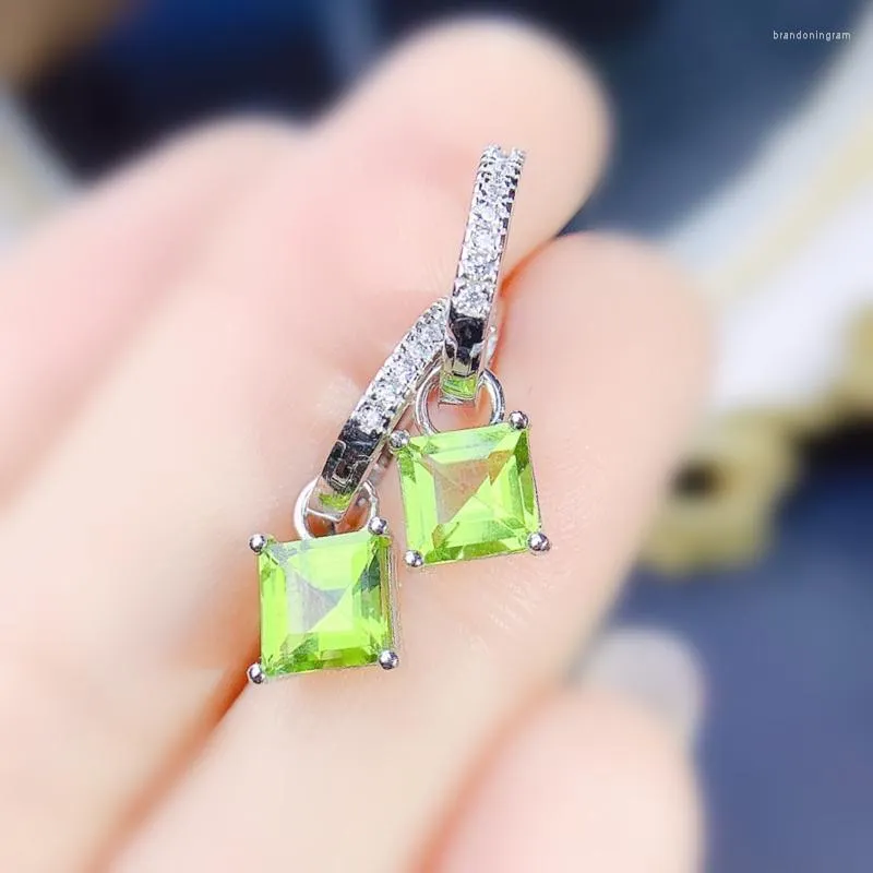 Hoop örhängen naturlig äkta grön peridot fyrkant örhänge 6 6m 1ct 2st ädelsten 925 sterling silver per smycken fin x22836