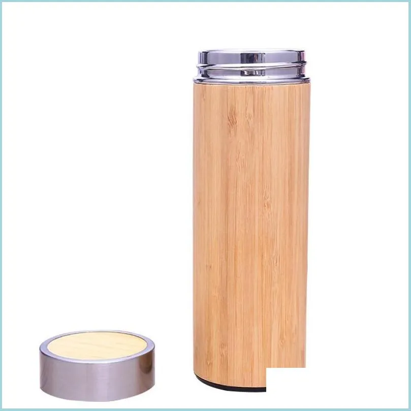 Water Bottles Thermos Stainless Steel Bottle Bamboo Shell Tea Infuser Travel Mug Insated Cup Drop Delivery Home Garden Kitchen Dinin Dhacr