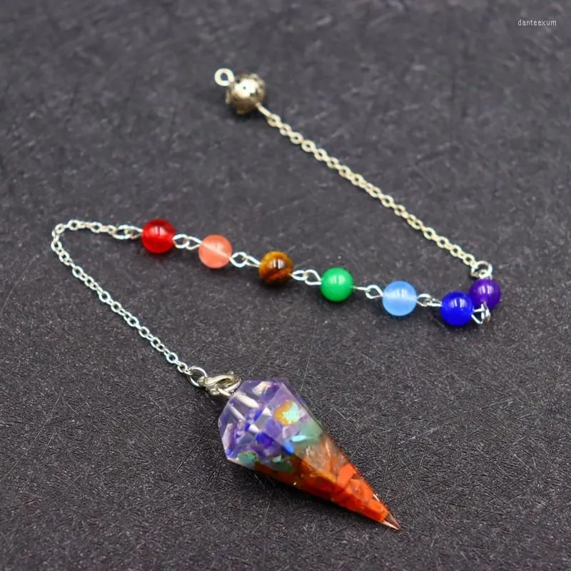 Pendant Necklaces Natural Stone Pendulum Hexagonal Prism Shaped 7 Chakra Chain For Divination Crystal Jewelry Charm Amulet Healing