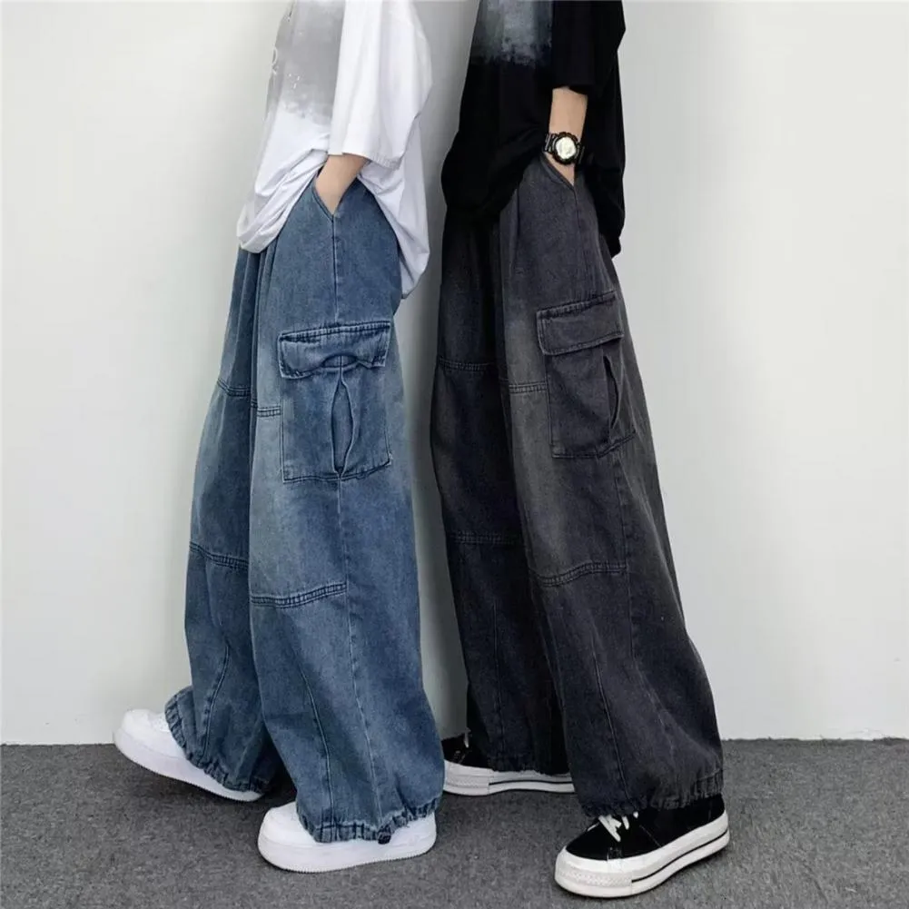 Mens Jean Vintage Y2K Streetwear Baggy Cargo Jeans High