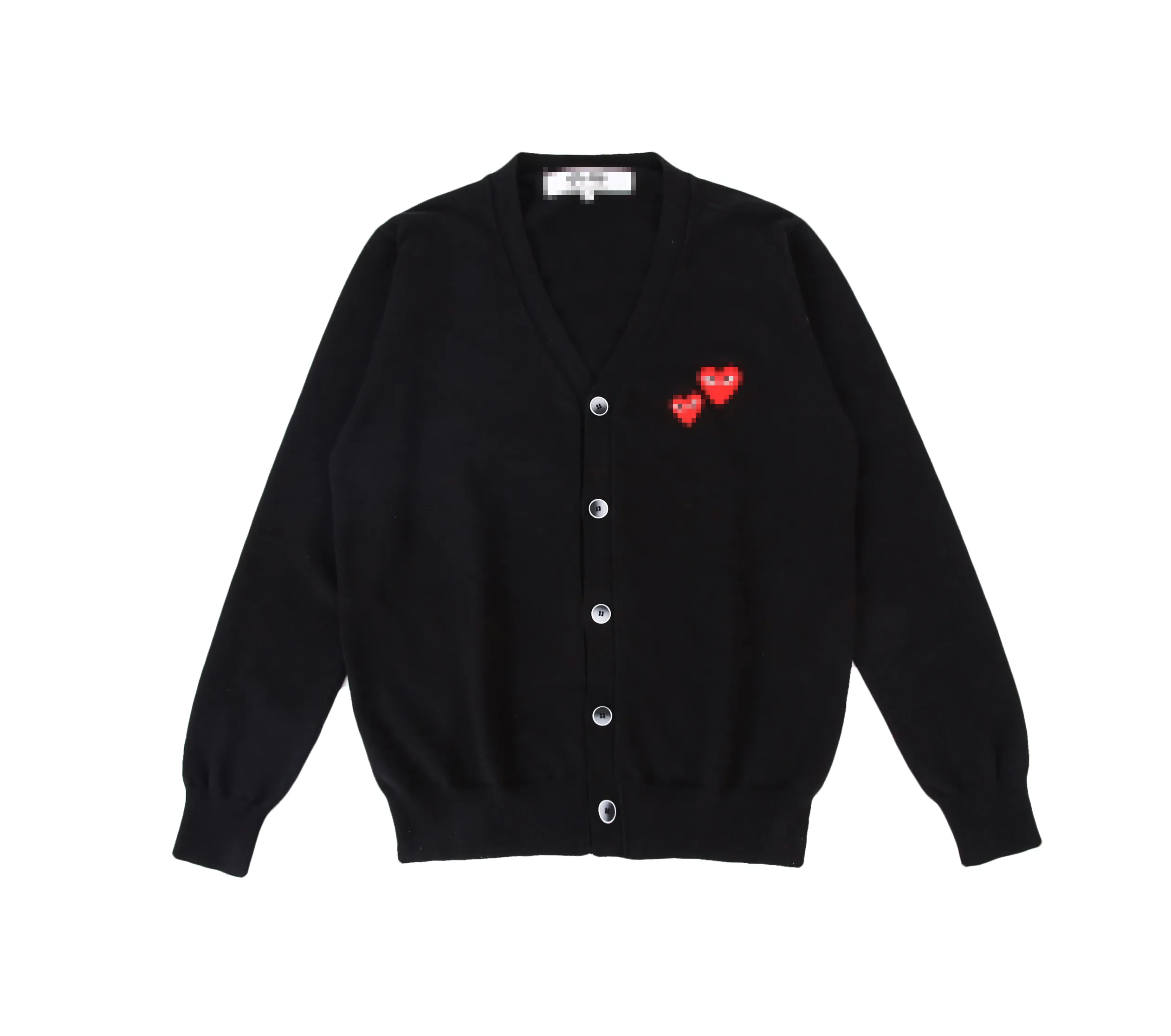 Designer masculino suéteres cdg com des garcons jogar feminino vermelho corações suéter botão preto lã v pescoço cardigan tamanho xl