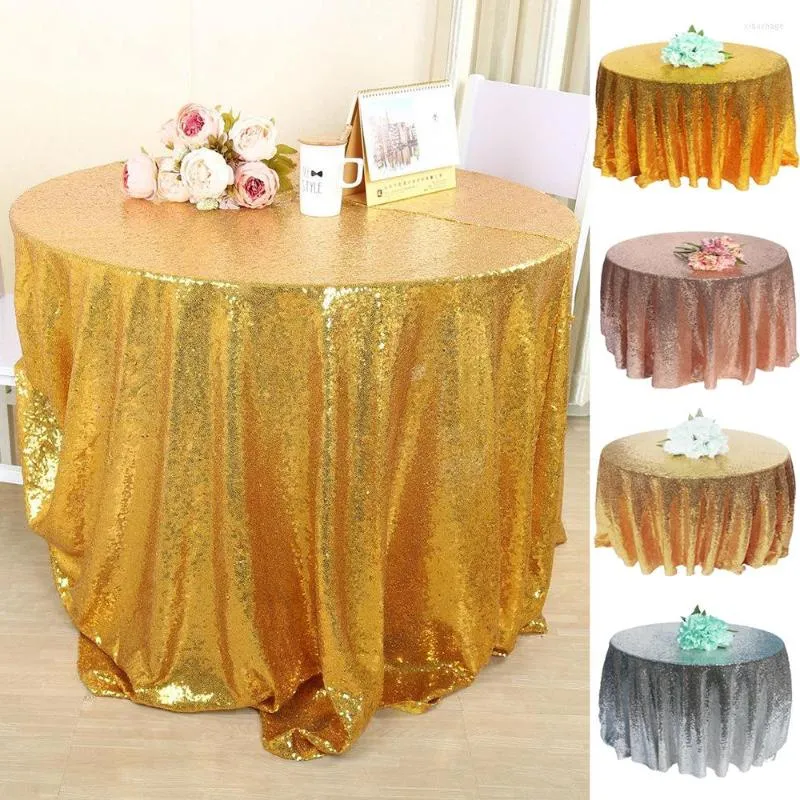 Table Cloth Sequin Round Party Tablecloth Glitter Cover For Events Wedding Christmas Decoration Rose Gold Silver 60-330cm