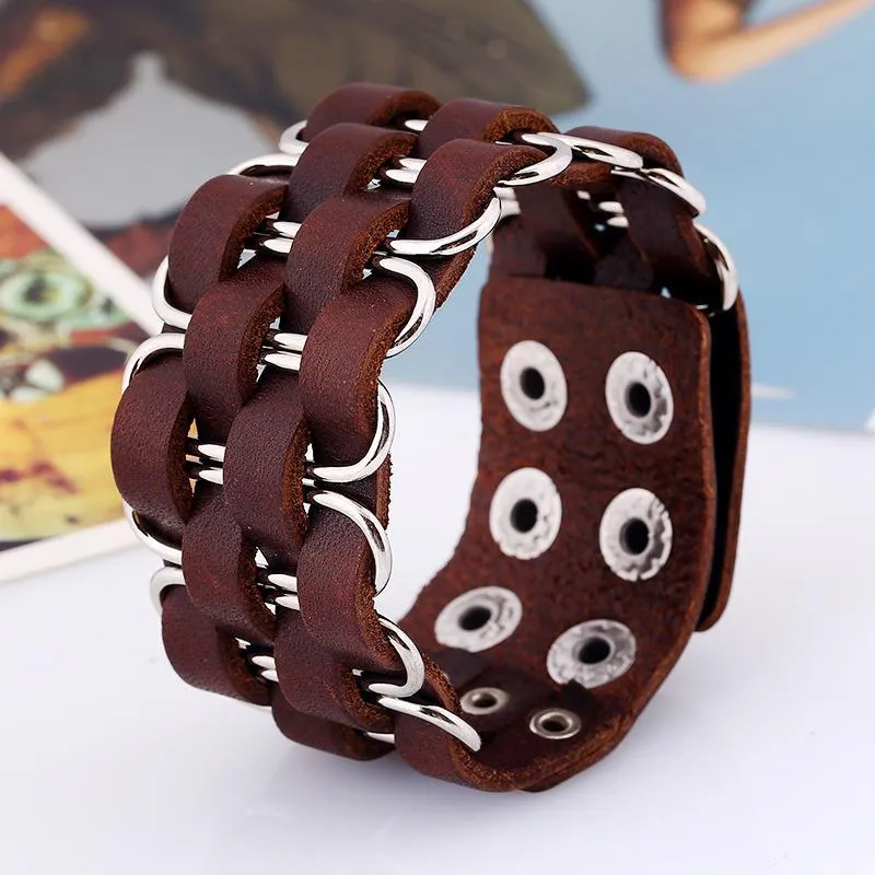 Tennis Vintage Punk larges bracelets en cuir hommes femmes unisexe Rock Rivet bracelets mode
