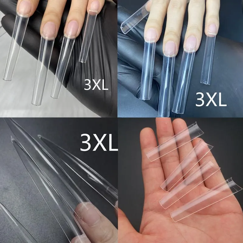 Faux ongles XXXL pointes de cercueil droites Extra longues pointe d'ongle carrée Stiletto No C clair 3XL demi-couverture/couverture complète