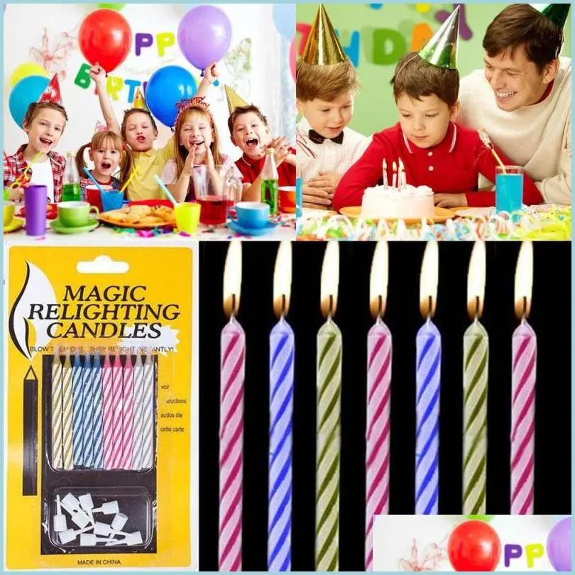 Candles 10 Pcs/Set Magic Relighting Funny Tricky Toy Birthday Eternal Blowing Party Joke Cake Decors Drop Delivery Home Garden Dh43H