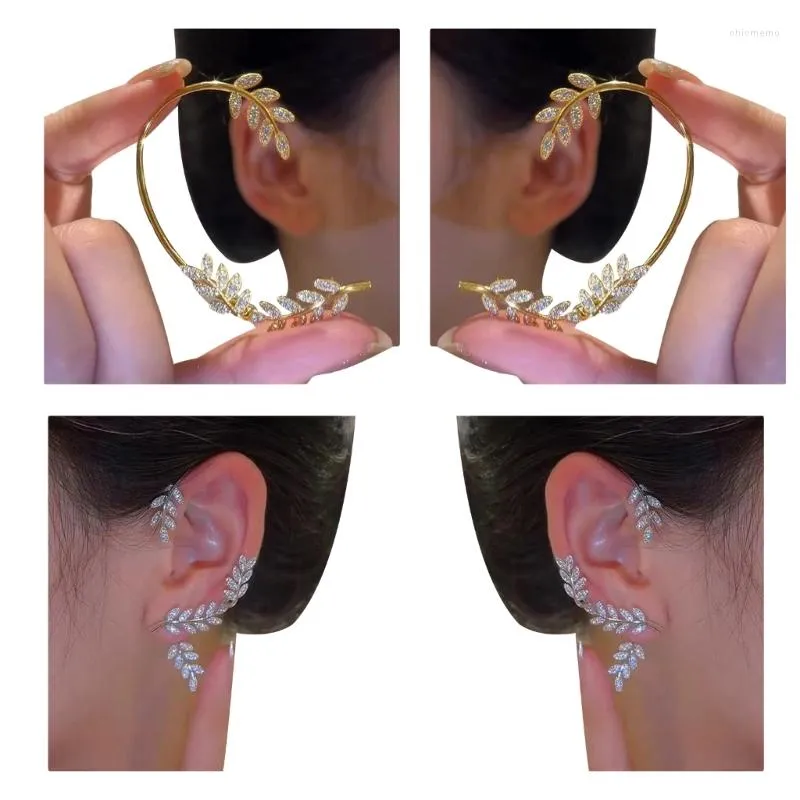 Backs Earrings Fashion Ear Cuff Earring Sparkling Metal Leaf Wrap Crawler No Piercing Clip Jewelry Gift Women