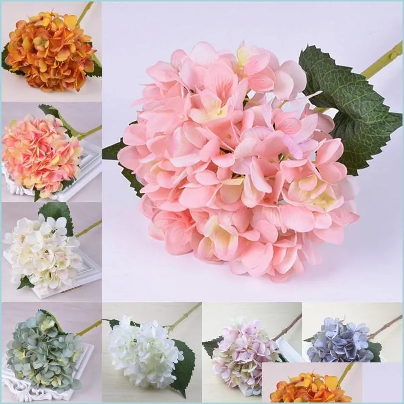 Decorative Flowers Wreaths 47Cm Artificial Hydrangea Flower Head Fake Silk Single Real Touch Hydrangeas Centerpieces Home Dhwtc