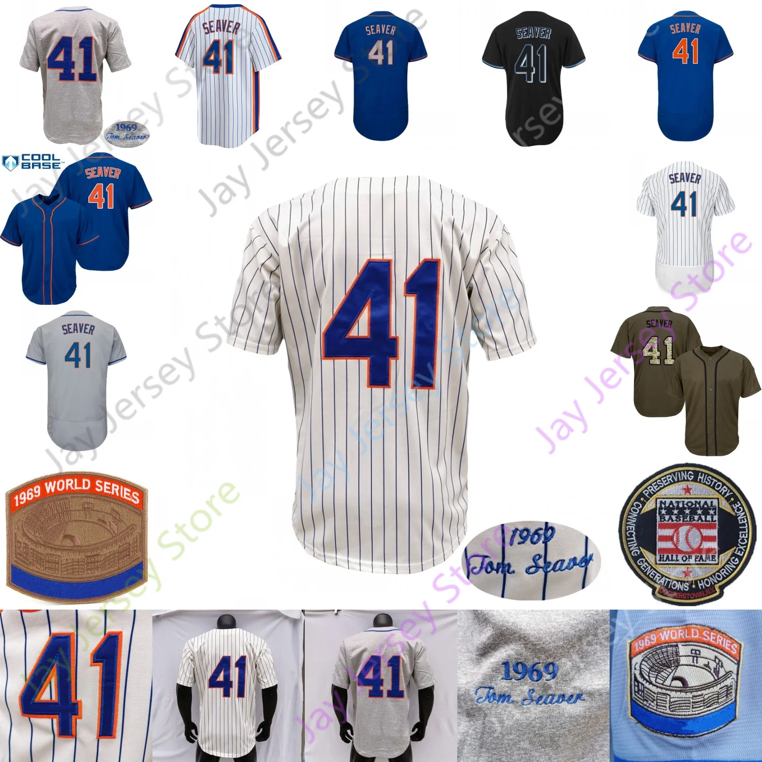 Save Big on Bulk Hall Of Fame Jerseys Tom Seaver Jersey Vintage Hall Of  Fame 1969 WS Patch Home Away White Cream Pinstripe Blue Green Grey Black