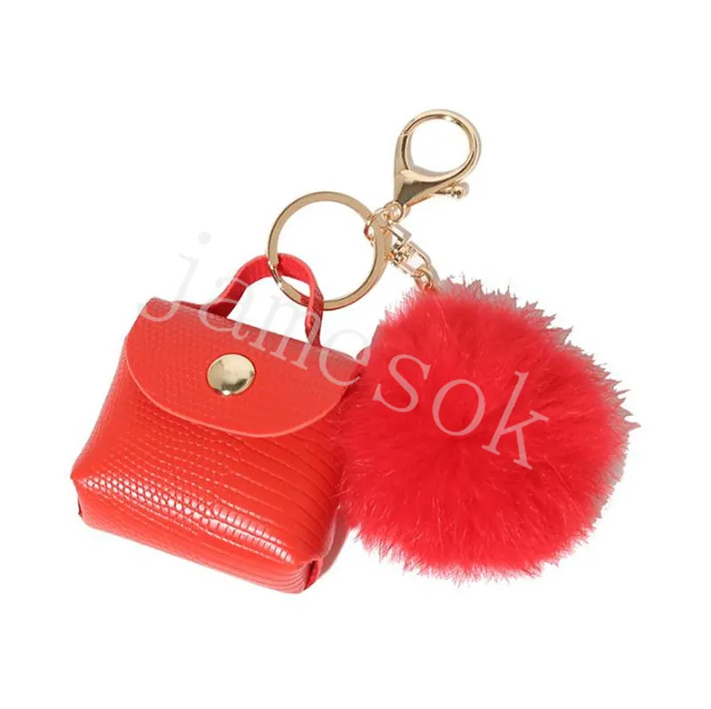 Porte-clés boule de cheveux en cuir PU, support pour écouteurs, accessoires de sac à dos à la mode, pendentif, Mini sac DF147