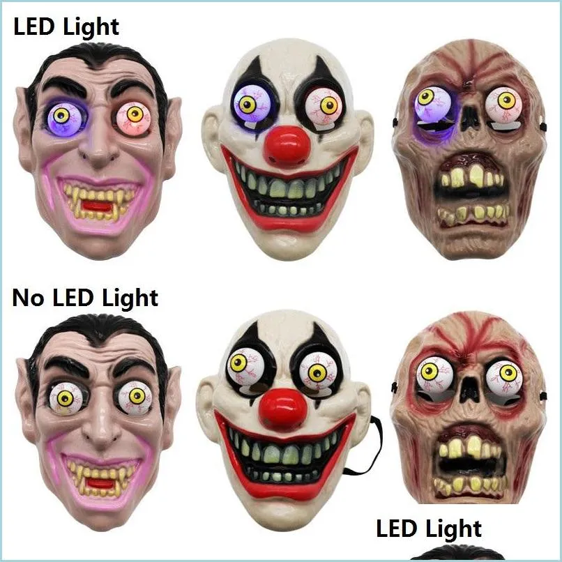 Party Masks Halloween Horror Mask LED Vampire Vampire Eye clignotant Costume Cosplay Costume Masquerade Fl Face Drop Livrot Home Gard Dhlgk