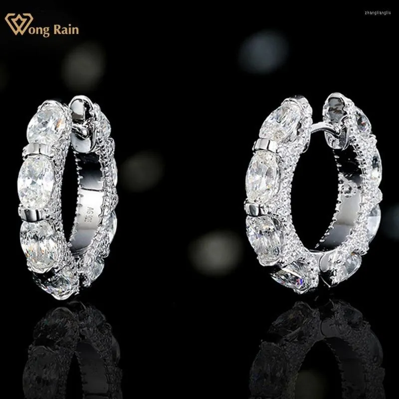 Boucles d'oreilles créoles Wong Rain 925 argent Sterling ovale coupe laboratoire blanc saphir pierres précieuses bijoux fins pour femmes cadeau d'anniversaire