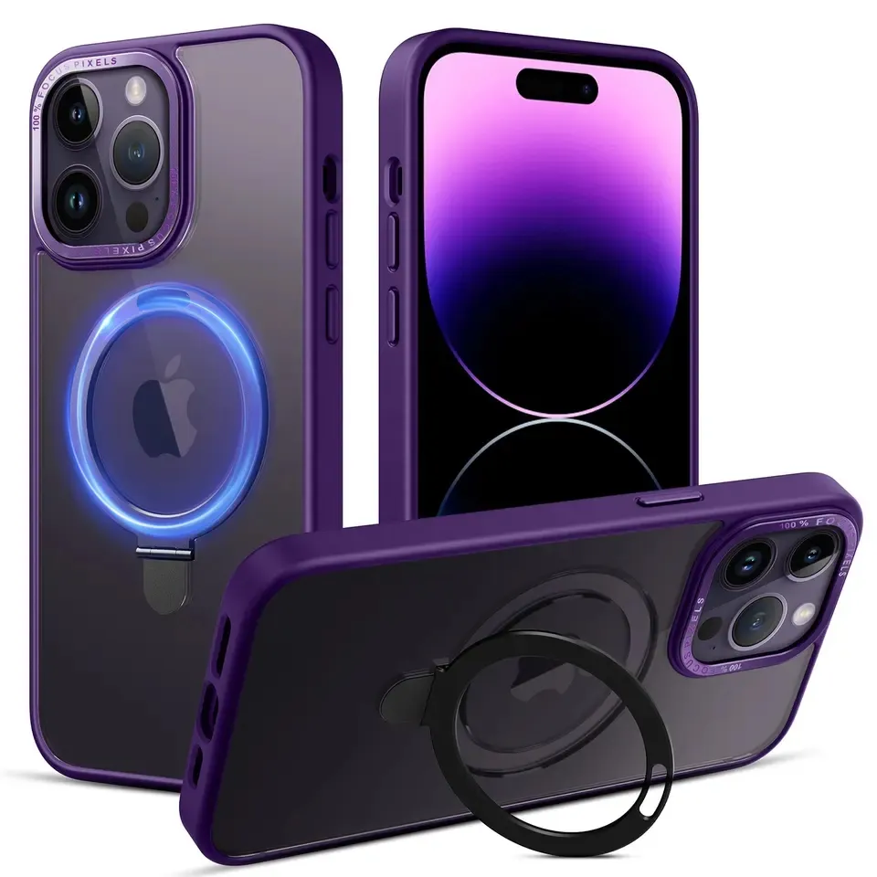 Capa de telefone para iPhone 15 Pro Max com suporte magnético invisível compatível com MagSafe Slim Translucent Matte Cases 13 12 11 Plus