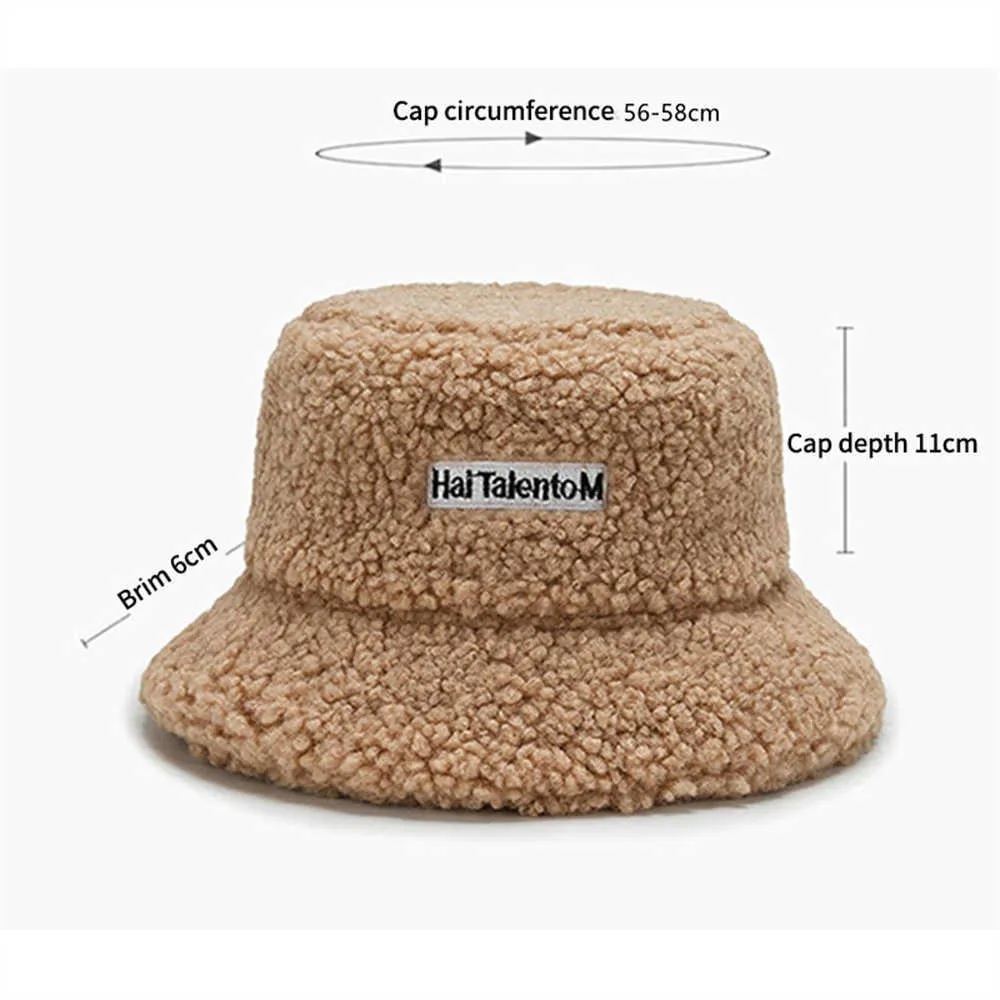 Fluffy Lamb Wool Bucket Hat - Winter Warmth, Wide Brim Style  display picture 1